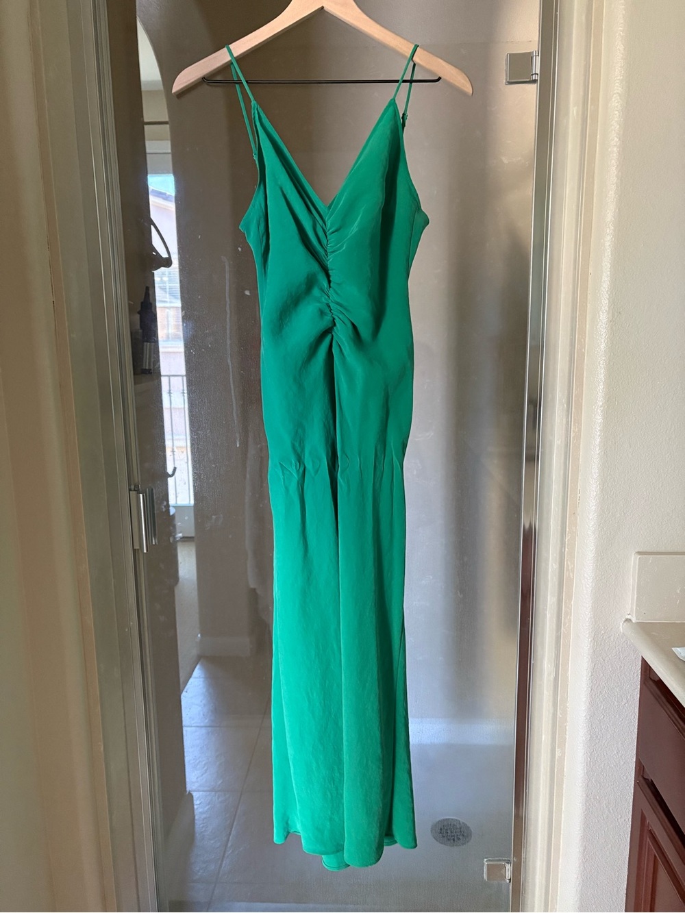 Zara Elegant Green Spaghetti Strap Maxi Dress